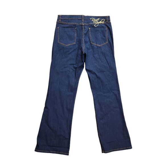 Ruff Ryders Y2K Flare embroidered Jeans size 14 (34x31) dark wash gold accent - Picture 7 of 11